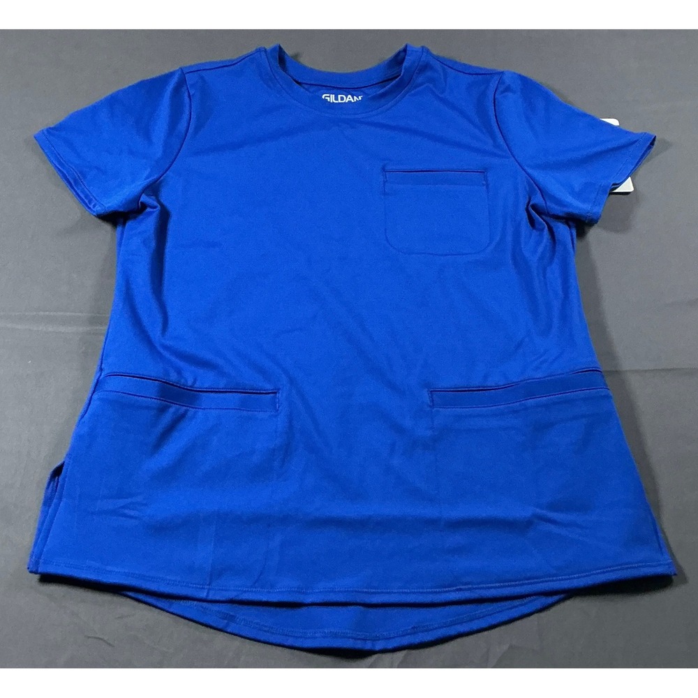 Gildan Just Smart Royal Blue Crew Neck Scrub Top Small 3 Pocket Moisture Wicking